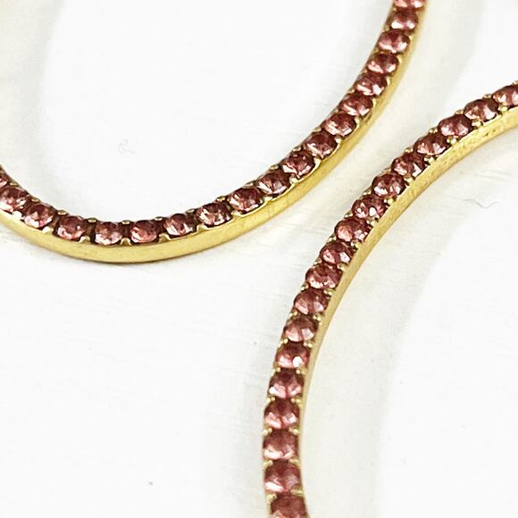 J. Crew Pink Pave Crystal Long Hoop Earrings - Picture 3 of 8